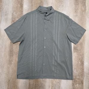 Alfani Green Silk Short Sleeve Button Down Shirt